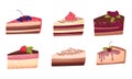Sweet Cakes with Cream and Berries on Top Vector Set