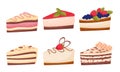 Sweet Cakes with Cream and Berries on Top Vector Set
