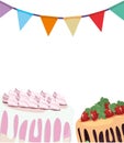 Sweet cakes fruits garland celebration birthday