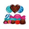 sweet candies chocolate heart lollipops wrapper chip caramels