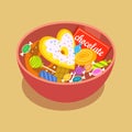 Sweet candies flat icons set in shape of circle with assorted chocolates colorful lollipops isolated vector illustration Royalty Free Stock Photo