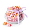 Sweet candies in glass jar on white background Royalty Free Stock Photo