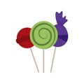 Sweet candies in stick dessert confectionery flat icon style