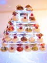 Sweet candy bar.Different delicious cake and fruits. Royalty Free Stock Photo