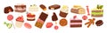 Sweet candy and cakes set, sugar snack confection scrapbook collection with assorted menu