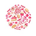 Sweet candy. Chocolate bars, lollipop bonbon and marmalade candied fruit, caramel candies kids desserts. Flat vector