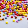Montpensier, candy in multi colored glaze. Frame of colorful little candies. Space for text Royalty Free Stock Photo