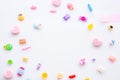 Sweet candy frame on isolated white background, valentines day background Royalty Free Stock Photo