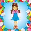 Sweet candy girl cartoon colorful vector