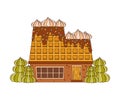 Sweet Candy House of Cookie Dough with Chocolate Sugar Glaze and Waffle Roof as Shaped Baked Confectionery Vector