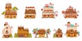 Sweet Candy House Made of Cookie Dough as Shaped Baked Confectionery Vector Set