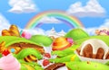 Sweet candy land. Cartoon game background. 3d vector