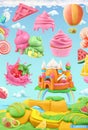 Sweet candy land. 3d vector object set.