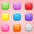 Sweet candy match3 Square block puzzle button glossy jelly. Royalty Free Stock Photo