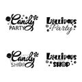 Sweet Candy Shop Logo design vector template set. Lollipops Bon-bon store Logotype Concept icon. Handwritten lettering Royalty Free Stock Photo