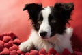 Sweet canine charm Border collie puppy smiles with a heart