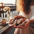 Sweet Cannoli Siciliani, Sicilian Cannoli. Traditional south Italian dessert. Royalty Free Stock Photo