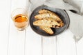 Sweet cantuccini biscuits and wine. Homemade Italian biscotti cookies Royalty Free Stock Photo