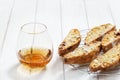 Sweet cantuccini biscuits and sweet wine. Homemade Italian biscotti cookies Royalty Free Stock Photo