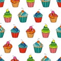 Sweet cape cakes seamless pattern on white background.