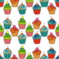 Sweet cape cakes seamless pattern on white background.