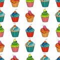 Sweet cape cakes seamless pattern on white background.