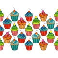 Sweet cape cakes seamless pattern on white background.