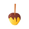 Sweet caramel and chocolate candy apple. Vector illustration in cartoon style.