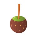 Sweet caramel and chocolate candy apple. Vector illustration in cartoon style.