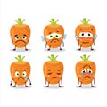 Sweet carrot cartoon character with sad expression