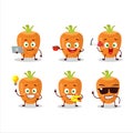 Sweet carrot cartoon character with various types of business emoticons