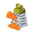 Isometric Vector Illustration Of Rubbing Carrot On A Grater With Green Handle