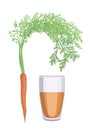 Sweet carrots and a glass of freshly squeezed carrot juice