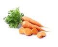 Sweet carrots with slick carrots on white backgrounds