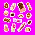 Sweet cartoon candy set. Collection of sweets, cartoon style. Jelly, candy, cakes, sweet donut and marmelade. Huge set Royalty Free Stock Photo