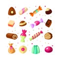 Sweet cartoon candy set. Collection of sweets, cartoon style. Jelly, candy, cakes, sweet donut and marmelade. Huge set Royalty Free Stock Photo