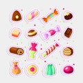 Sweet cartoon candy set. Collection of sweets, cartoon style. Jelly, candy, cakes, sweet donut and marmelade. Huge set Royalty Free Stock Photo