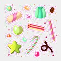 Sweet cartoon candy set. Collection of sweets, cartoon style. Jelly, candy, cakes, sweet donut and marmelade. Huge set Royalty Free Stock Photo