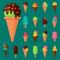 Sweet cartoon cold ice cream set and tasty frozen icecream collection vector delicious colorful desserts Royalty Free Stock Photo