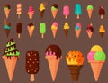 Sweet cartoon cold ice cream set and tasty frozen icecream collection vector delicious colorful desserts Royalty Free Stock Photo