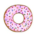 Sweet cartoon donut with pink glaze on white, stock vector illus