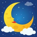 Sweet Cartoon Moon Sleeping in the Sky