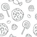 Sweet cartoon outline candies seamless pattern