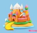 Sweet castle. 3d vector object.