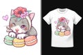 Sweet cat macaron pattern on T-shirt