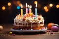 Sweet celebration Birthday cake with pie, handmade, bright candles