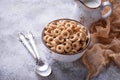 Sweet cereal loops in bowl. Royalty Free Stock Photo