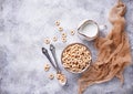 Sweet cereal loops in bowl. Royalty Free Stock Photo