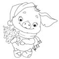 Sweet character of a pig. Piglet with herringbone. Chinese horoscope. Vector illustration. Zodiac. Coloring book.