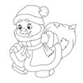 Sweet character of Santa`s pig. Piglet with gifts. Chinese horoscope. Happy New Year. Zodiac. Coloring book.